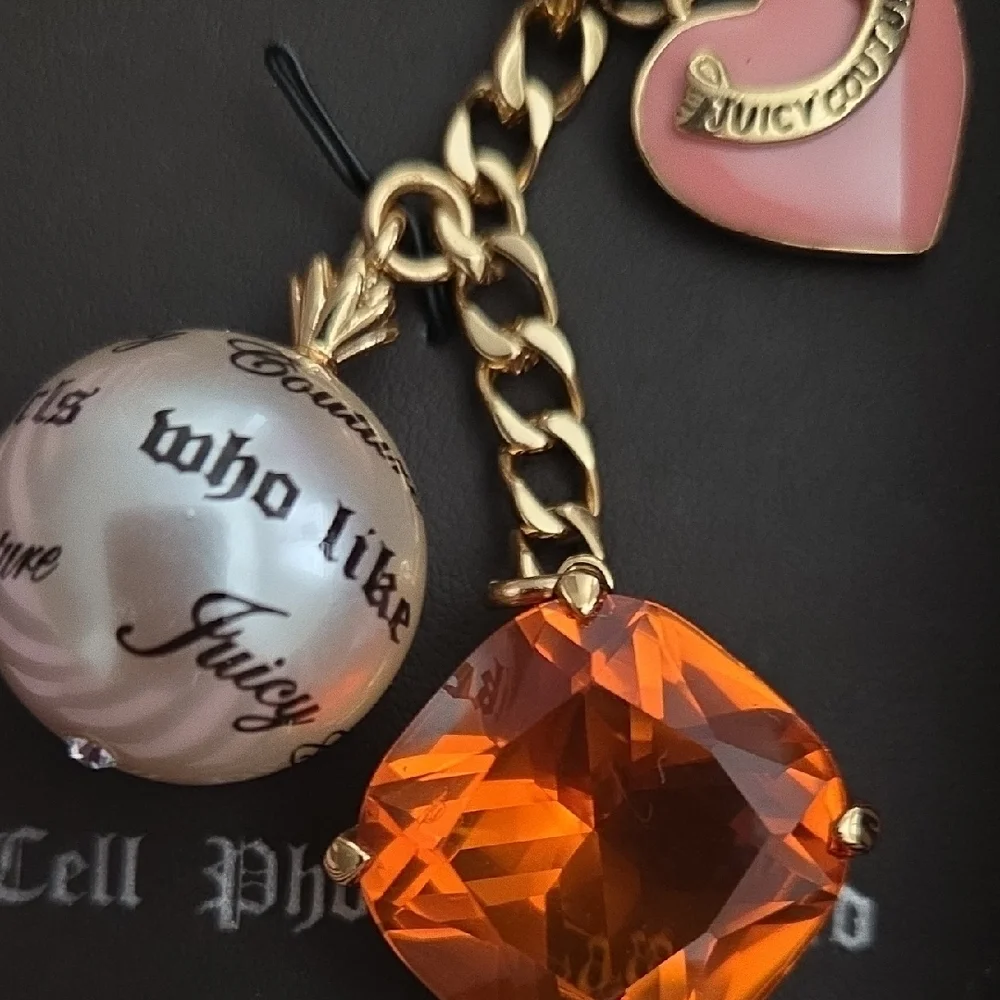 Rare Vintage Juicy Couture Pink Heart & Orange Gem Cell Phone Charm